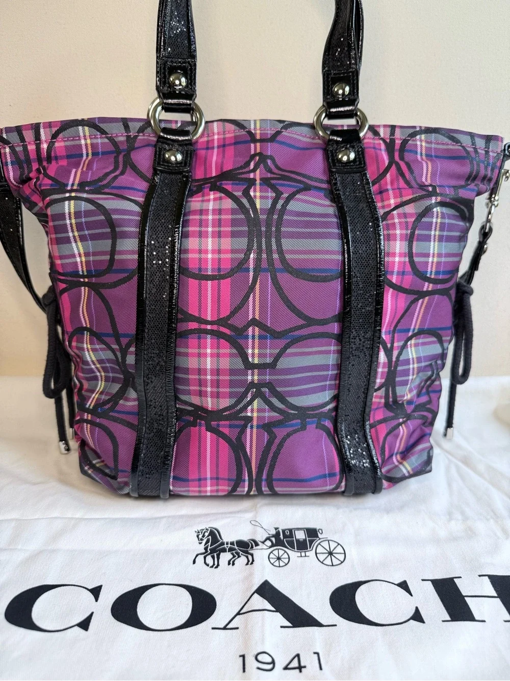 Coach Poppy Plaid Trio — Satchel + Wallet + Makeup Case - EUC + Dust Bag